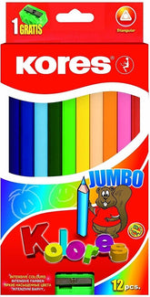 12 KORES coloured pencils in the ergonomic, child-friendly triangular shape. Suitable for narrow hands.